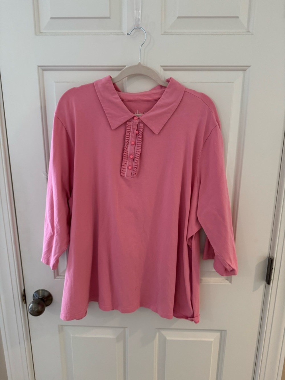 Denim&Co Pink Ruffle-Placket Tunic Top